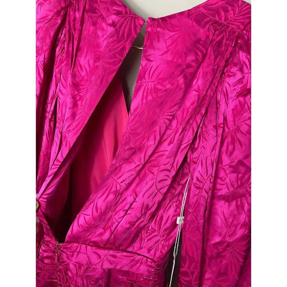 Ronny Kobo Giorgia Dress Fuchsia Silk Blend Ruched Wrap Mini Long Sleeve